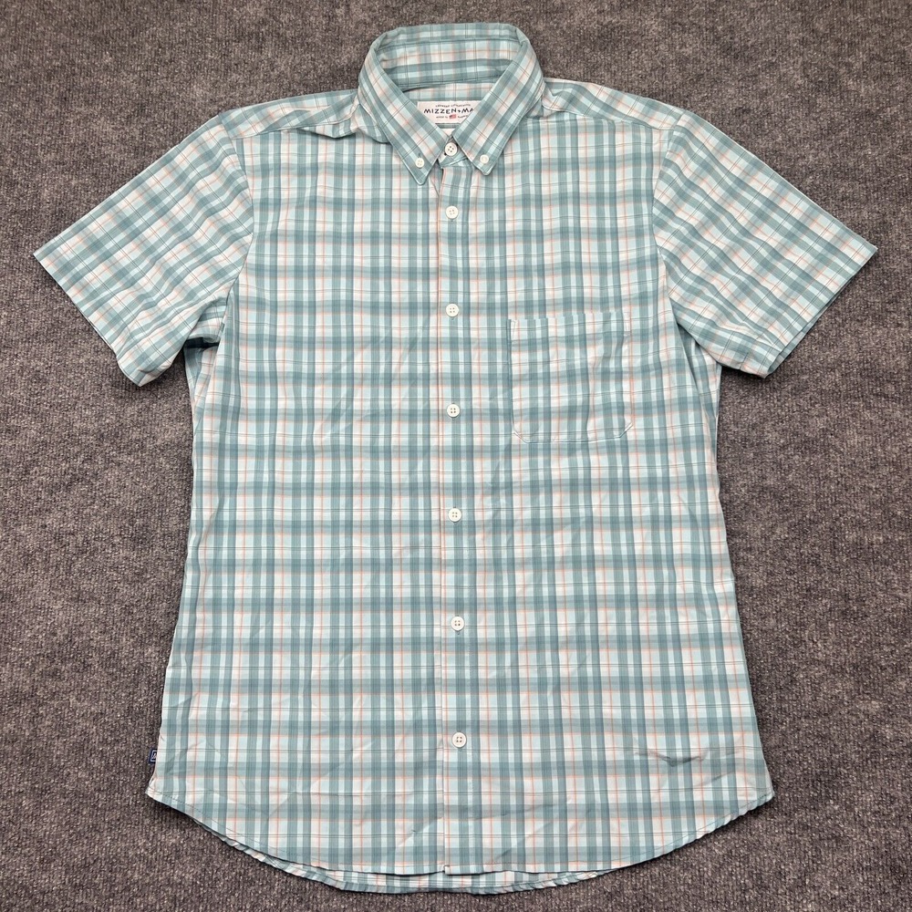 Mizzen Main Button Down Shirt Men Large L‎ Trim Fit Plaid Short Sleeve